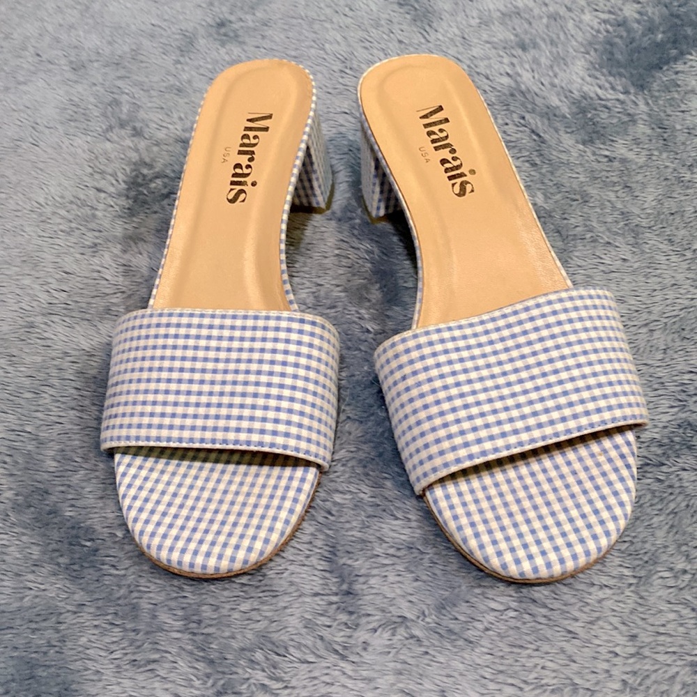 Blue and White Gingham Marais Heels